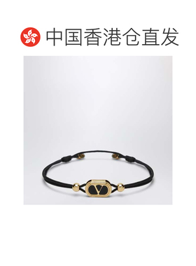 香港直邮valentino 华伦天奴 男士 V 黑色绳子搪瓷金色徽标手链 7