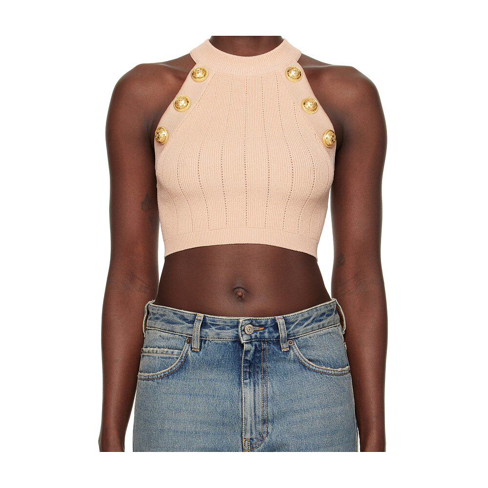 香港直邮Balmain 露背针织上衣 EF1AB390KB07短款 - 图2