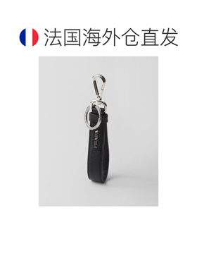 自营欧洲直邮Prada普拉达 Saffiano男士黑色小牛皮三角标识钥匙扣