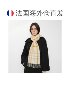欧洲直邮自营Burberry博柏利 女士牛仔布白羊绒格纹流苏围巾配饰