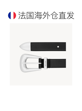 自营欧洲直邮YSL圣罗兰 FOLK系列男士黑色牛皮民族风搭扣腰带2.5c