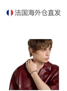 自营欧洲直邮Gucci/古驰 黑色皮革双G银色管状造型按扣开合手链