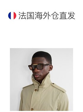 自营欧洲直邮Burberry博柏利 女士黑色尼龙经典格纹长方框太阳眼