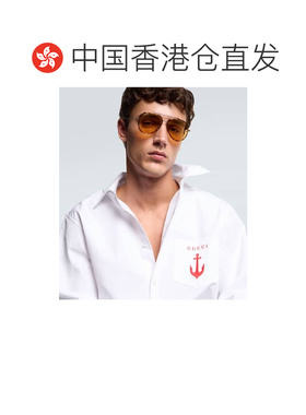 1h可退 香港直邮Gucci 古驰 男士 双G飞行员太阳眼镜 brown棕色