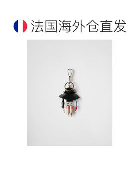 自营欧洲直邮Prada普拉达 Saffiano女士黑色黄铜金属三角标识挂饰