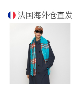 自营欧洲直邮Burberry博柏利 女士湖蓝色羊驼毛混纺格纹围巾