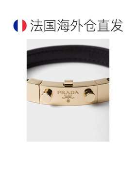 自营欧洲直邮PRADA普拉达 女士黑色Saffiano皮革镌刻徽标手链