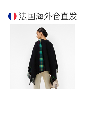 自营欧洲直邮Burberry博柏利 女士翠绿色羊毛格纹斗篷