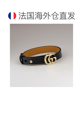 自营欧洲直邮GUCCI古驰 女士黑色皮革双G手镯