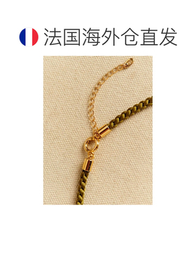 自营欧洲直邮Sezane PAUL女士绿色金色丝绸黄铜项链