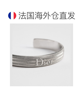 自营1h可退 欧洲直邮Dior迪奥  Guilloche男士银色黄铜雕花手镯