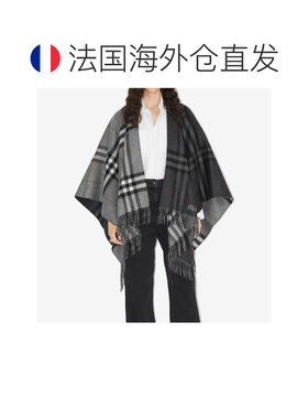 自营欧洲直邮BURBERRY/博柏利男女通用羊绒羊毛灰色格纹提花披肩