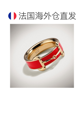 自营欧洲直邮GUCCI古驰 Horsebit女士红色珐琅镀金黄铜戒指