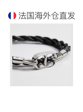 自营欧洲直邮Dior迪奥 CD Icon男士黑色小牛皮编织双圈手链