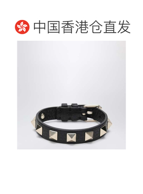 1h可退 香港直邮valentino 华伦天奴 女士 黑色皮革镀金铆钉手链