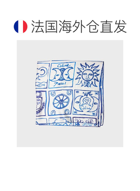 自营欧洲直邮CELINE思琳 白色/蓝色丝质斜纹方巾 【付后1h可退】