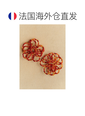 自营欧洲直邮Sezane Juliette女士砖红色/多色树脂花朵耳环配饰