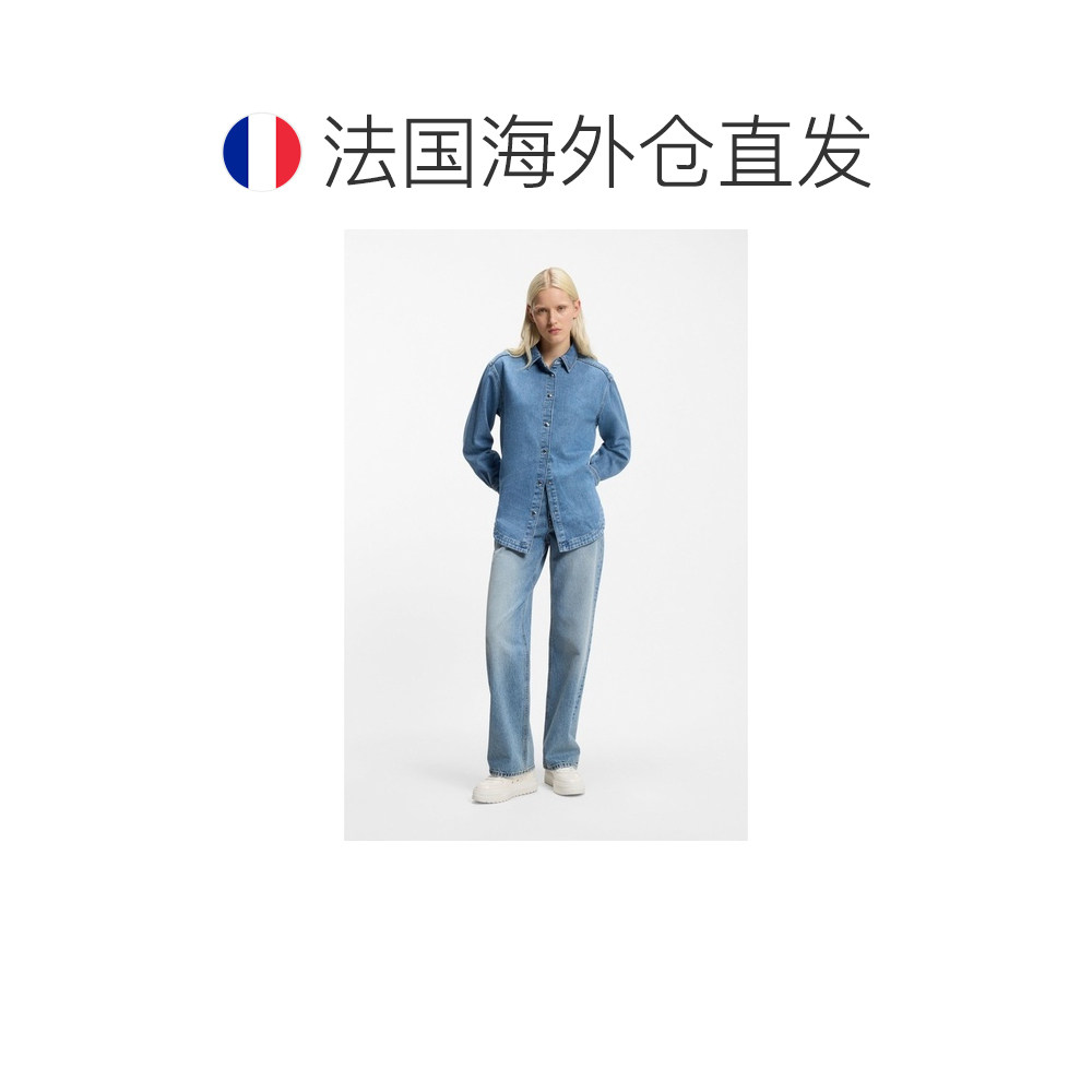 自营欧洲直邮Hugo Boss 女士浅蓝色棉阔腿休闲牛仔裤,淘宝优惠券,粉丝福利购,淘宝优惠卷