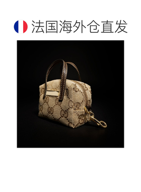 自营欧洲直邮GUCCI古驰 女士沙色/棕色GG帆布波士顿包形挂饰