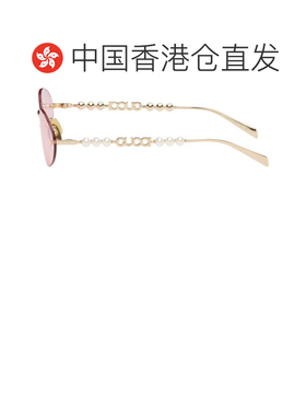 1h可退 香港直邮Gucci 古驰 女士 金色 Pearl Oval Frame 太阳镜
