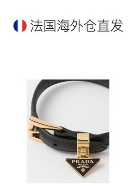 自营欧洲直邮Prada普拉达 Saffiano女士黑色小牛皮金属三角标识手
