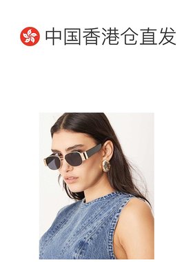 1h可退 香港直邮ASOS 女士 设计圆形金属宽镜腿烟灰色镜片太阳眼