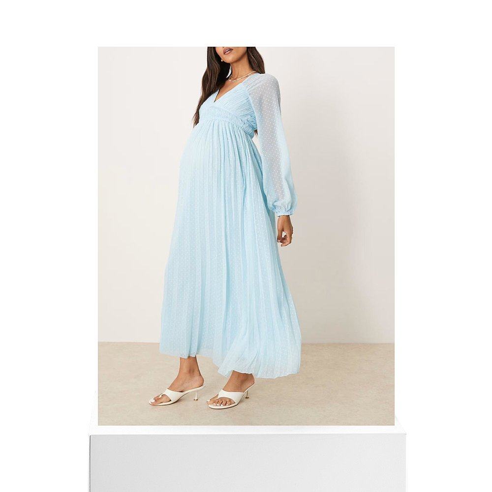 1h可退 香港直邮ASOS 女士 midaxi 设计孕妇装深V长袖褶裥粉蜡笔,淘宝优惠券,粉丝福利购,淘宝优惠卷