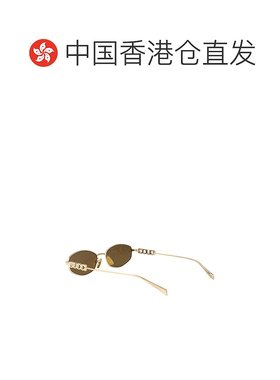 1h可退 香港直邮Gucci 古驰 女士 金色 Oval Frame 太阳镜 GG1802