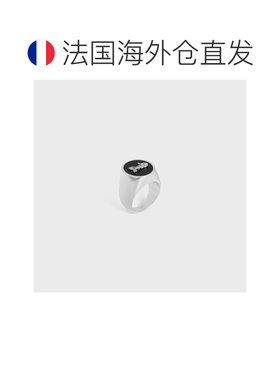 自营欧洲直邮CELINE思琳  SULKY女士银色/黑色珐琅黄铜戒指