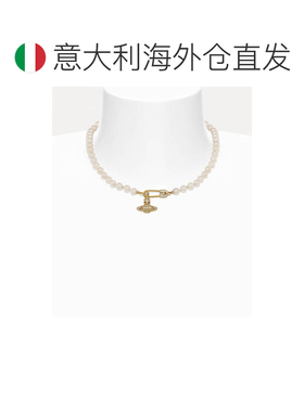 欧洲直邮VIVIENNE WESTWOOD西太后珍珠水钻镶嵌金色别针项链银色