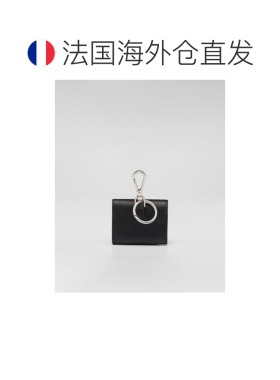 自营欧洲直邮PRADA普拉达 男士黑色珐琅三角徽标钥匙扣耳机套