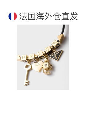 自营欧洲直邮PRADA普拉达 女士黑色纳帕皮革金属字母徽标手链