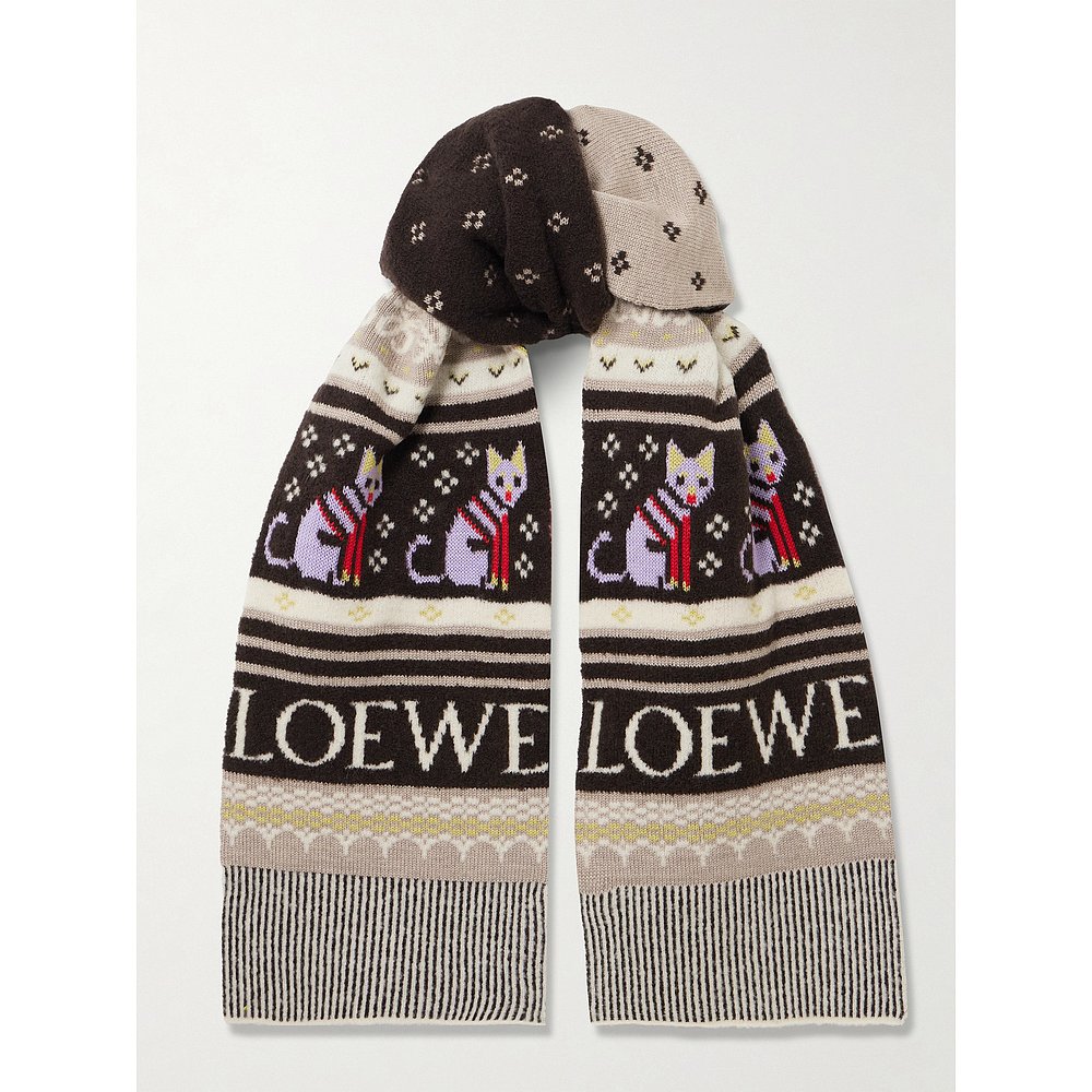 香港直邮LOEWE 罗意威 女士 嵌花针织羊毛混纺围巾 FSA8SS1K07 - 图2
