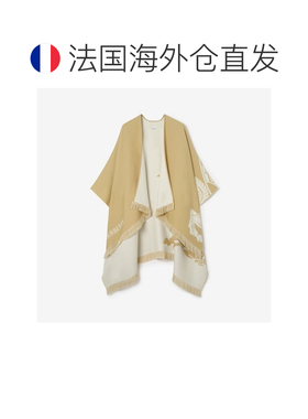 自营欧洲直邮Burberry博柏利 女士米色羊毛丝绒羊绒骑士图案斗篷