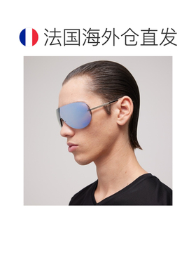 自营欧洲直邮Gucci古驰 银色金属Gucci标志面罩式太阳镜男女同款