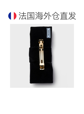 自营欧洲直邮PRADA普拉达 女士黑色棉质金属字母丝绒发夹发饰配饰