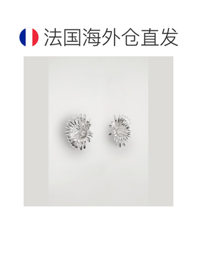 自营欧洲直邮COS 女士银色黄铜抽象花卉耳环耳钉配饰