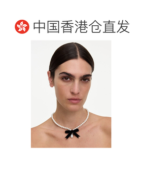 香港直邮Self-Portrait 女士 珍珠黑色蝴蝶结金属项链(白色) AW26
