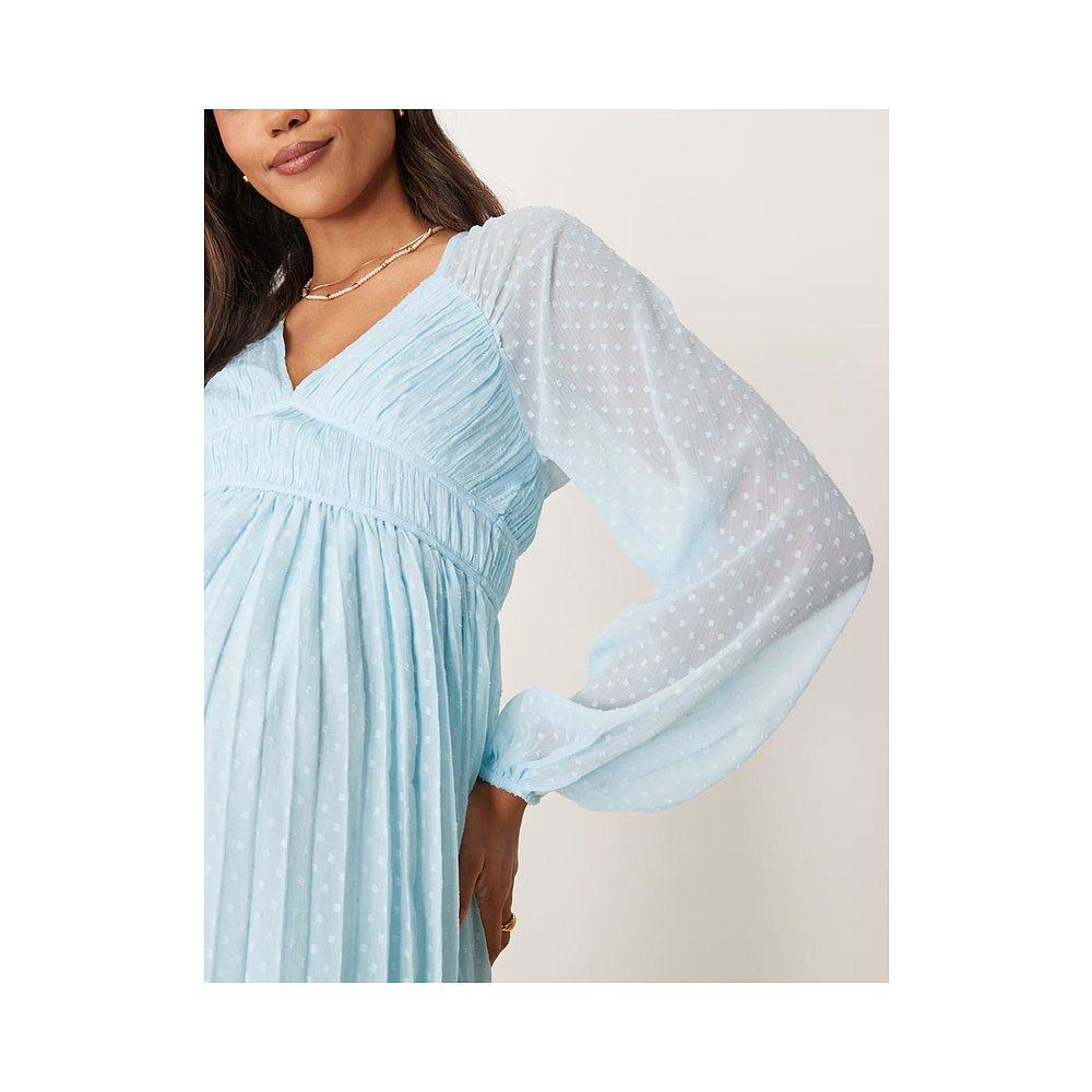 1h可退 香港直邮ASOS 女士 midaxi 设计孕妇装深V长袖褶裥粉蜡笔,淘宝优惠券,粉丝福利购,淘宝优惠卷