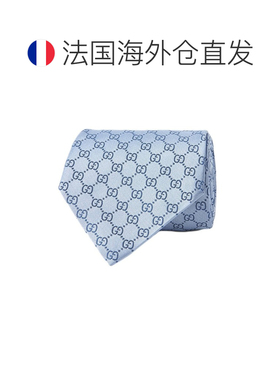自营欧洲直邮GUCCI/古驰 经典款 男士天蓝色GG图案真丝8cm宽领带4