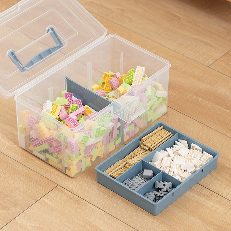 乐高玩具收纳箱儿童装积木收纳盒透明连盖双层多格分类LEGO整理盒 - 图3