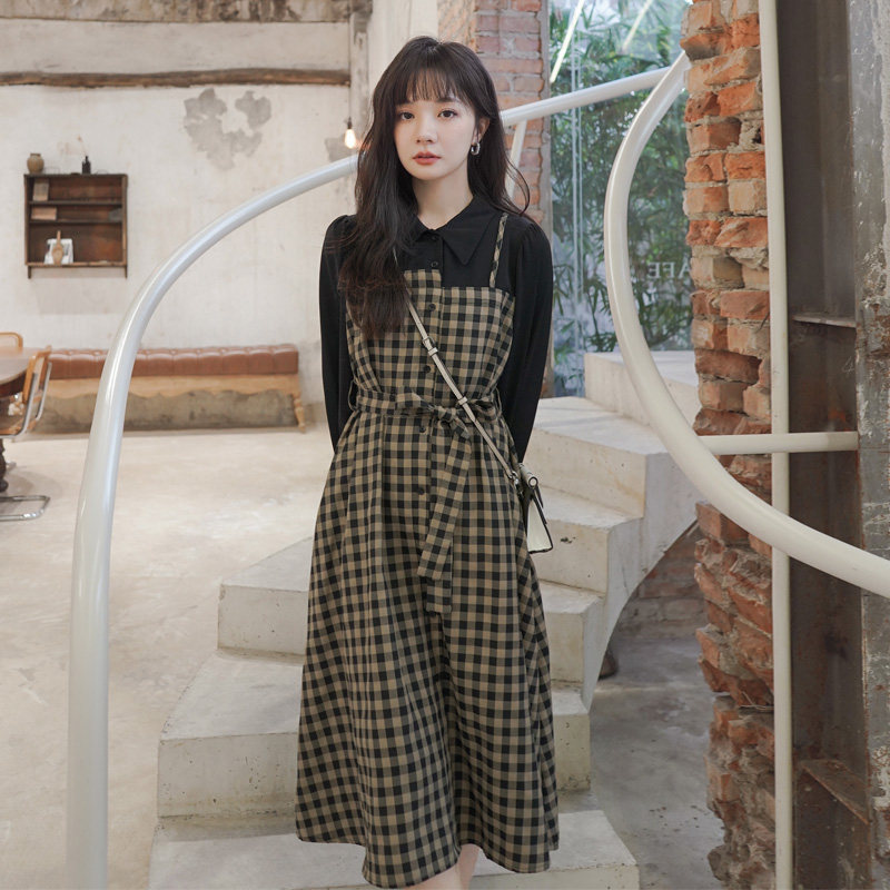 假两件2022春秋新款小众设计连衣裙 岸妃连衣裙