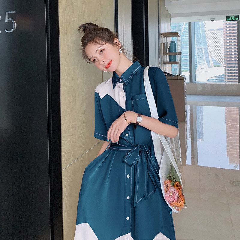 不规则设计感连衣裙女2020新款衬衫 岸妃连衣裙