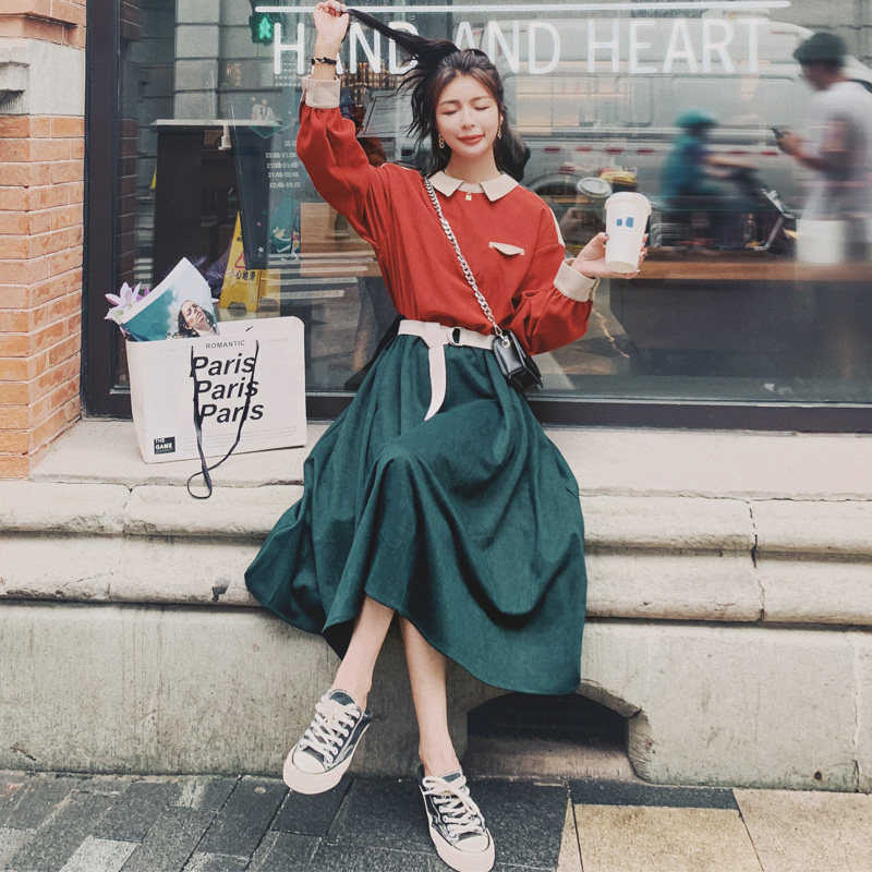 假两件连衣裙2022春秋季拼色裙子 岸妃连衣裙