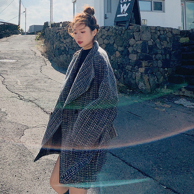 毛呢外套女2020年秋新款中长款韩版 岸妃毛呢外套