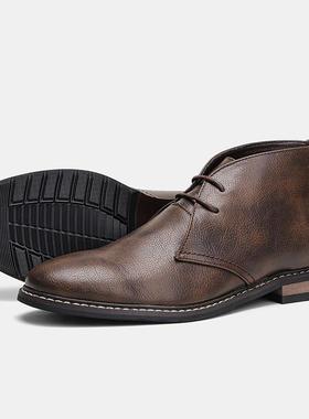Large Size Short Boots Leather Men's Desert Shoes Retro Boot