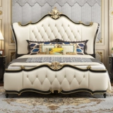 Европейская двуспальная кровать сплошная древесина простая европейская главная спальня французская кожа