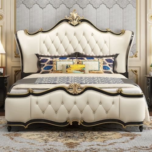 Европейская двуспальная кровать сплошная древесина простая европейская главная спальня французская кожа