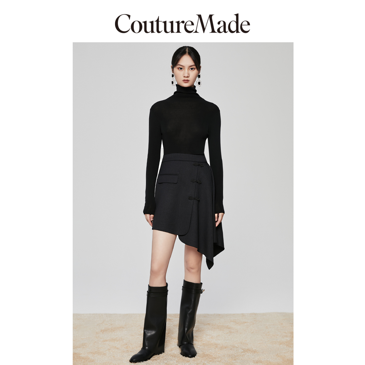 CoutureMade奥莱半身裙秋冬清仓旗袍扣斜裁不规则女for veromoda - 图1