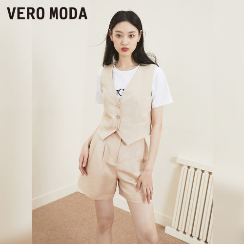 Vero Moda奥莱短裤子夏季清仓通勤时尚百搭亚麻宽松高腰休闲裤女-图1